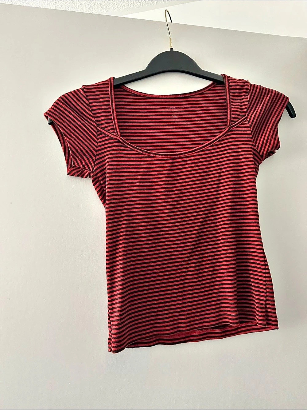 Striped Short Sleeve Top in Red & Black Like New Brandy Melville